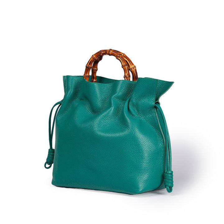 Roberta Gandolfi Silvana medium borsa a mano in pelle martellata con manico in vero legno di bambù e tracolla staccabile Offerta speciale della fabbrica