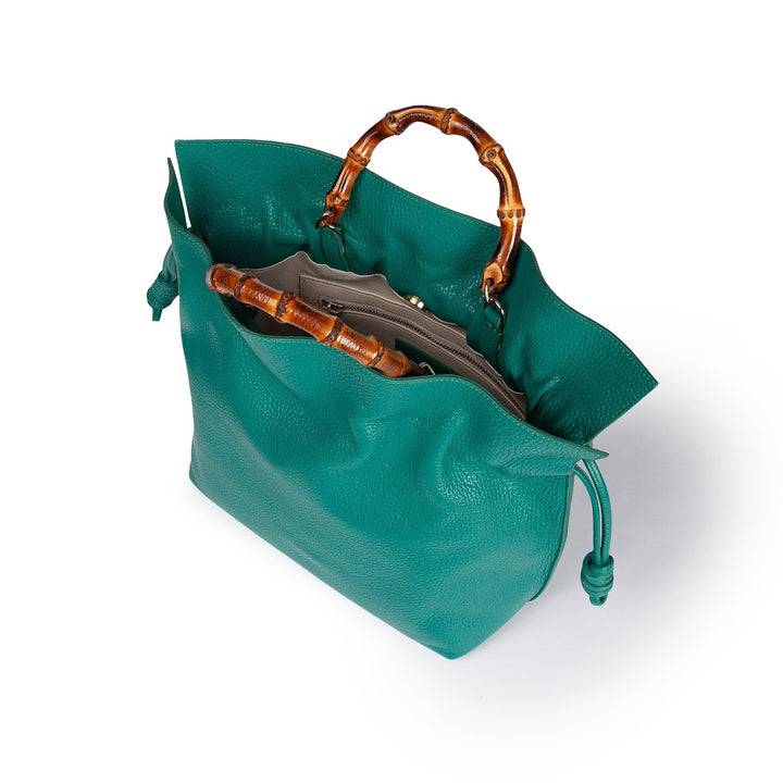 Roberta Gandolfi Silvana medium borsa a mano in pelle martellata con manico in vero legno di bambù e tracolla staccabile Offerta speciale della fabbrica
