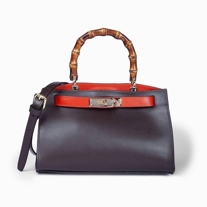 Roberta Gandolfi Lola small borsa in pelle con manico in vero legno di bambù e tracolla staccabile Novità