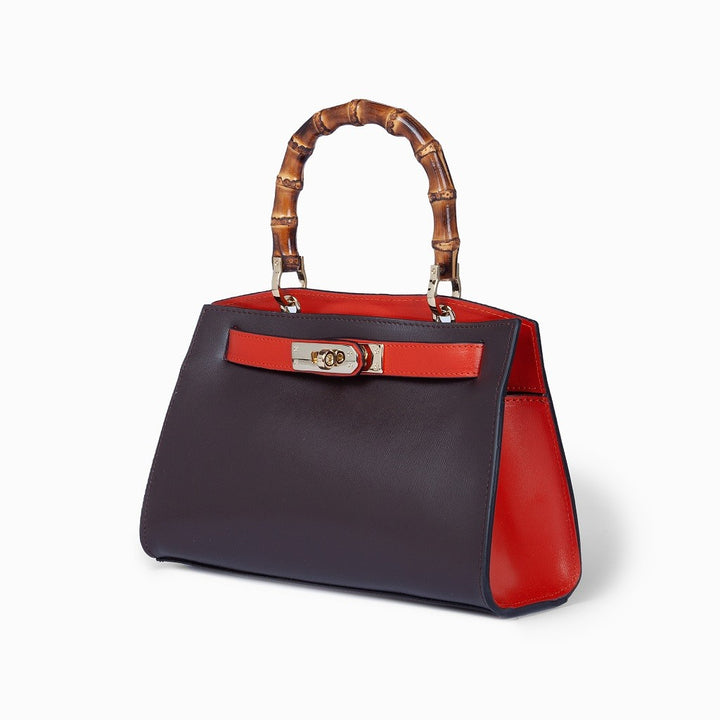Roberta Gandolfi Lola small borsa in pelle con manico in vero legno di bambù e tracolla staccabile Novità