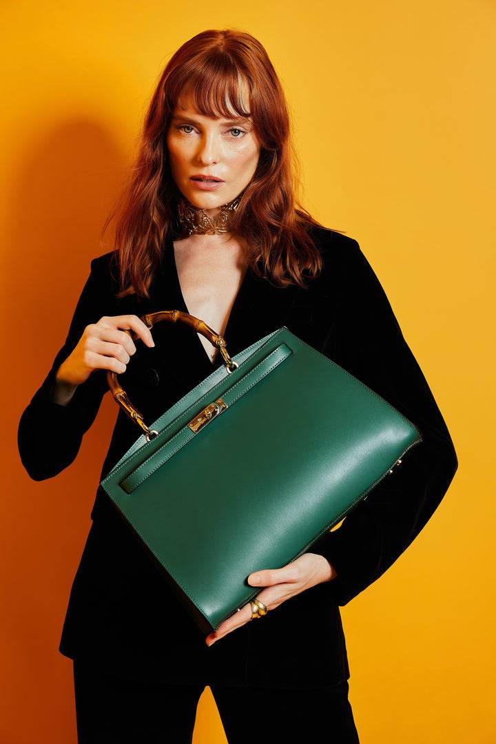 Roberta Gandolfi Lola Pony Large borsa in pelle stampa animalier con manico in vero legno di bambù e tracolla staccabile Sconto