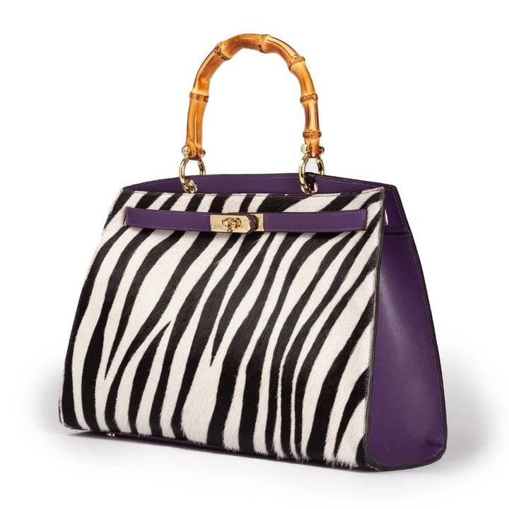 Roberta Gandolfi Lola Pony Large borsa in pelle stampa animalier con manico in vero legno di bambù e tracolla staccabile Offerta