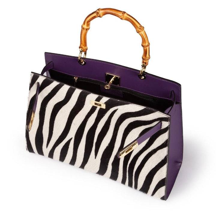 Roberta Gandolfi Lola Pony Large borsa in pelle stampa animalier con manico in vero legno di bambù e tracolla staccabile Offerta