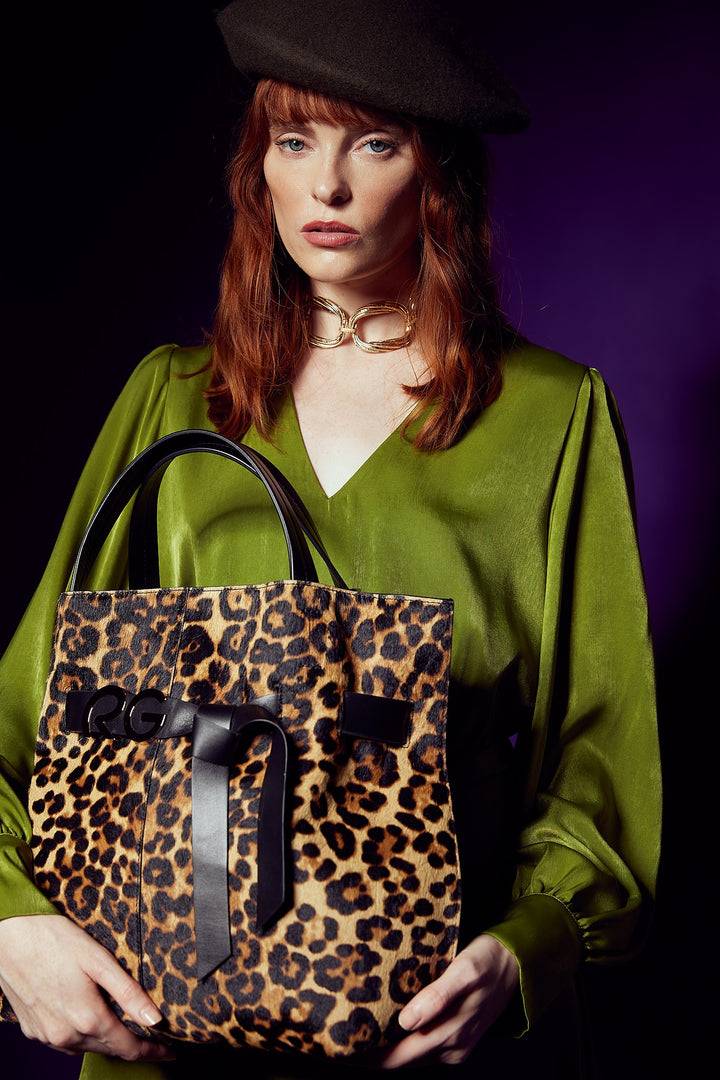 Roberta Gandolfi Dafne pony Large borsa a mano in pelle stampa animalier con tracolla staccabile Offerte
