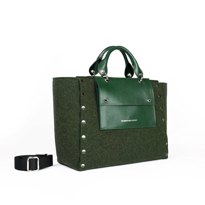 Roberta Gandolfi Rachele Large handbag borsa a mano in tessuto di lana riciclata e finitura in pelle con tasca staccabile I Più Venduti