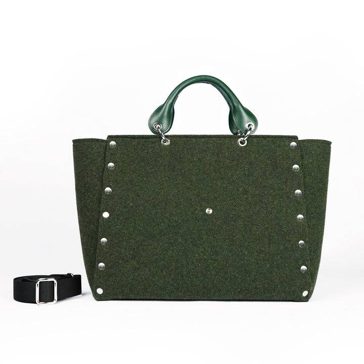 Roberta Gandolfi Rachele Large handbag borsa a mano in tessuto di lana riciclata e finitura in pelle con tasca staccabile I Più Venduti