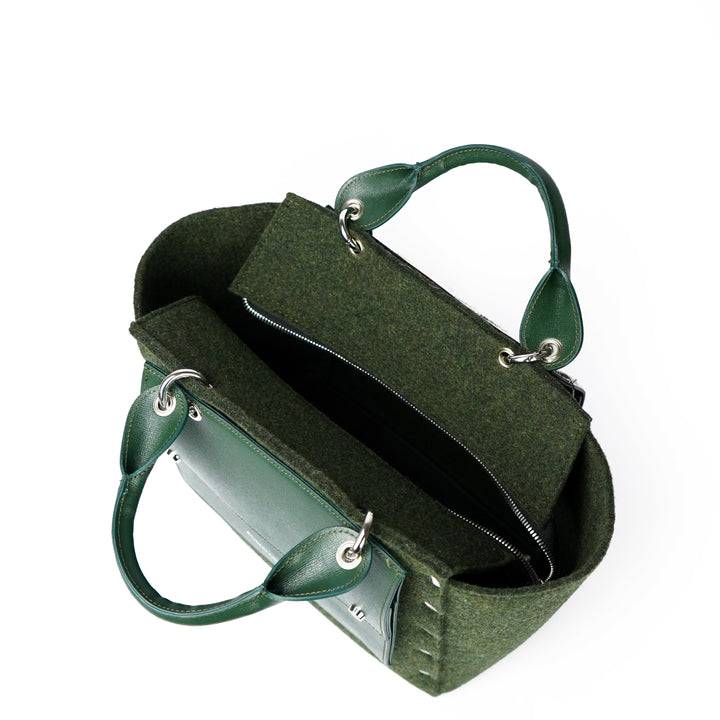 Roberta Gandolfi Rachele Large handbag borsa a mano in tessuto di lana riciclata e finitura in pelle con tasca staccabile I Più Venduti