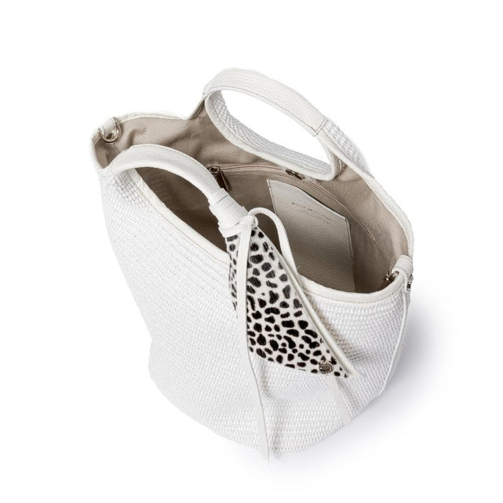 Roberta Gandolfi Beatrice Handbag in raffia con finiture in pelle con dettaglio animalier e tracolla staccabile Flash Sale