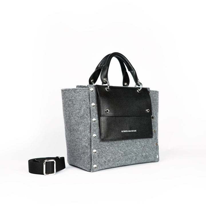 Roberta Gandolfi Rachele handbag borsa a mano in tessuto di lana riciclata e finitura in pelle con tasca staccabile Offerta esclusiva