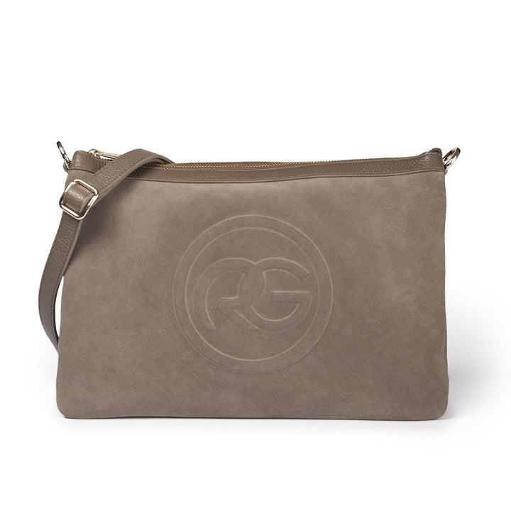 Roberta Gandolfi Alice large borsa in camoscio e pelle martellata con tracolla regolabile e staccabile Offerta migliore