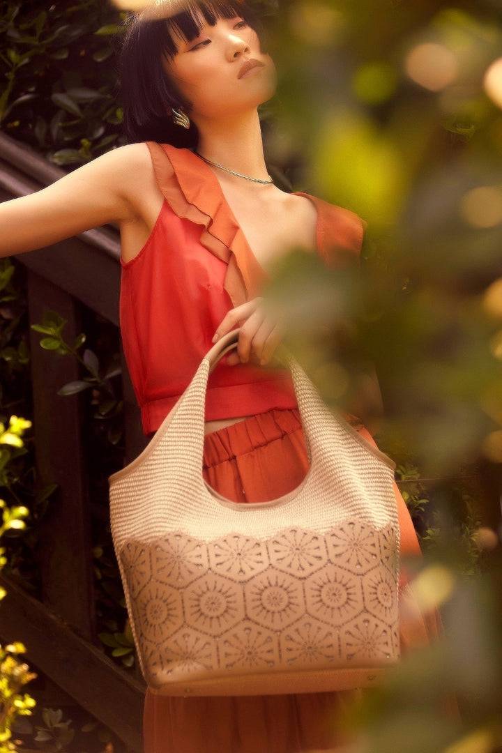 Roberta Gandolfi Giulia Hobo in rafia e pelle il pannello tagliato al laser è interamente cucito a mano Super Saving Price