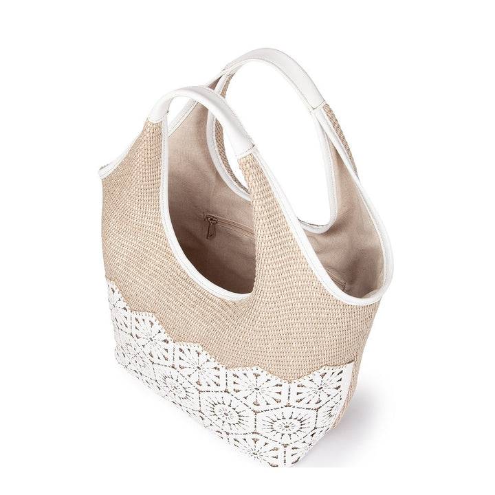Roberta Gandolfi Giulia Hobo in rafia e pelle il pannello tagliato al laser è interamente cucito a mano Offerta settimanale