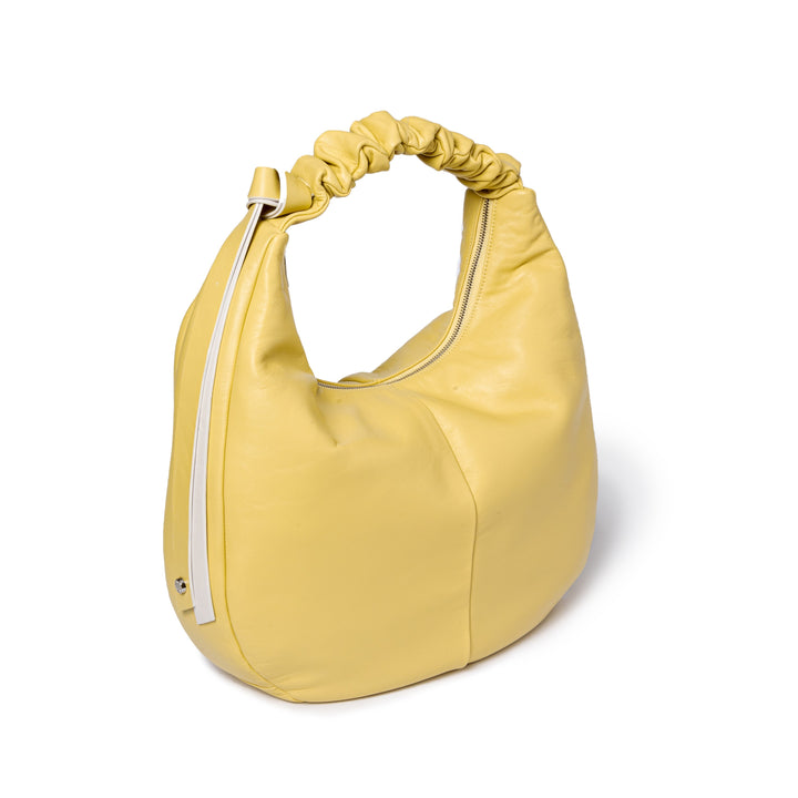 Roberta Gandolfi Azzurro Hobo large in morbida pelle nappa con manico arricciato regolabile Italy