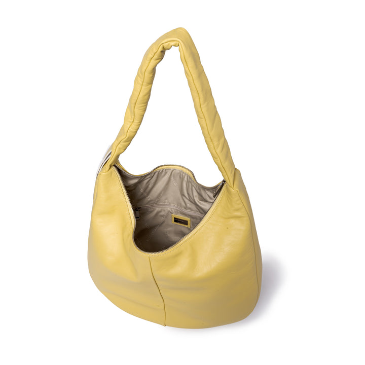 Roberta Gandolfi Azzurro Hobo large in morbida pelle nappa con manico arricciato regolabile Italy