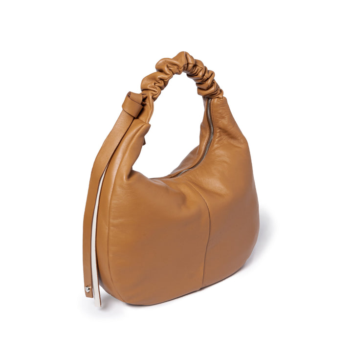 Roberta Gandolfi Azzurro Hobo large in morbida pelle nappa con manico arricciato regolabile Italia