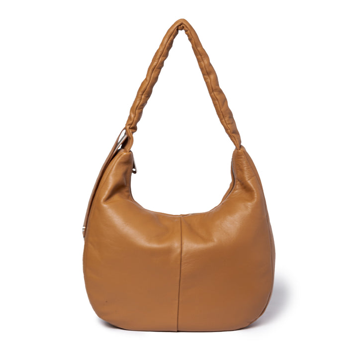 Roberta Gandolfi Azzurro Hobo large in morbida pelle nappa con manico arricciato regolabile Italia