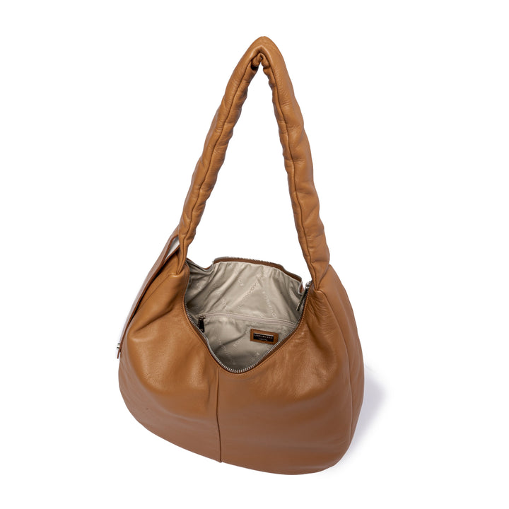 Roberta Gandolfi Azzurro Hobo large in morbida pelle nappa con manico arricciato regolabile Italia