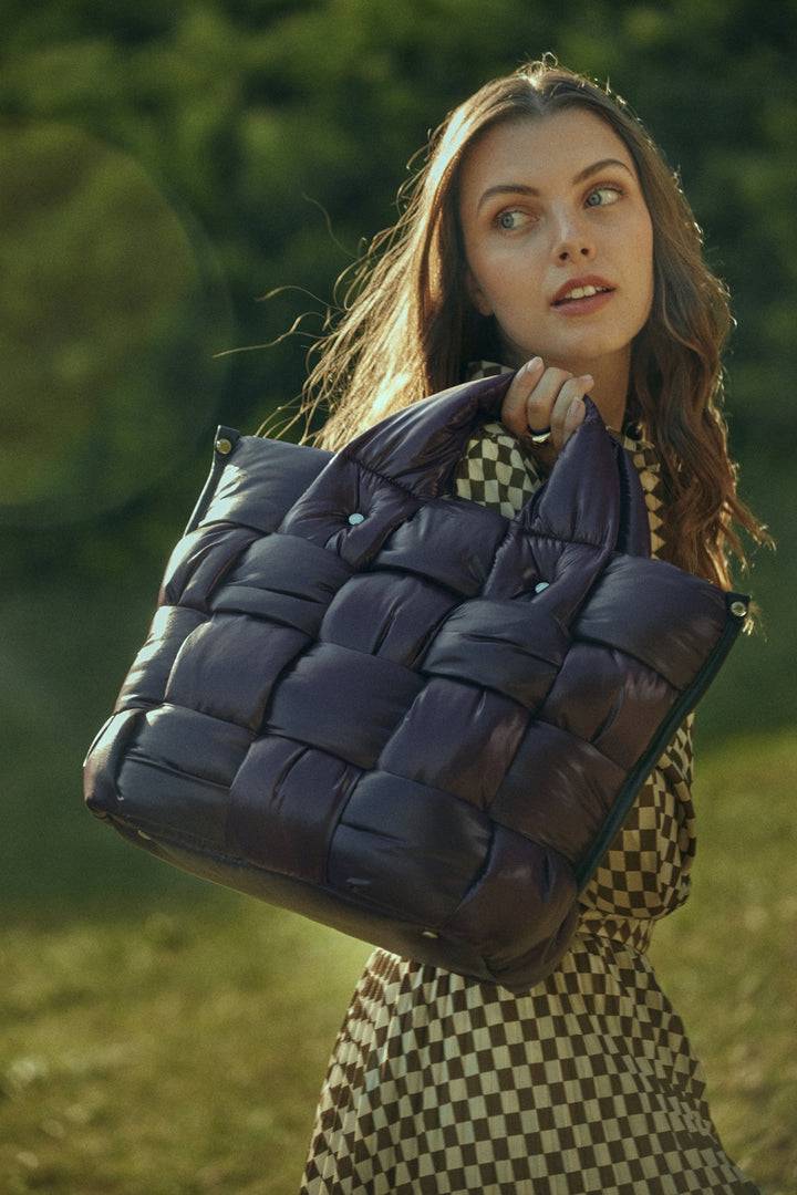 Roberta Gandolfi Greta large borsa in tessuto antigoccia imbottita ed intrecciata a mano con finiture in pelle Outlet