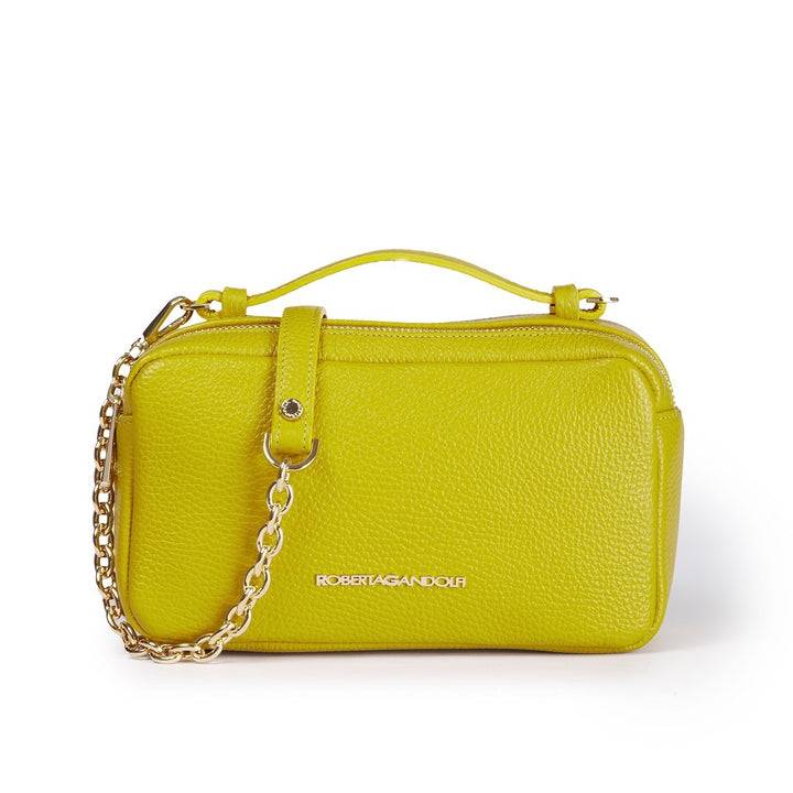 Roberta Gandolfi Brigida camera borsa in pelle con doppio scomparto e tracolla in catena dorata con spallaccio protettivo in pelle Promozione temporanea