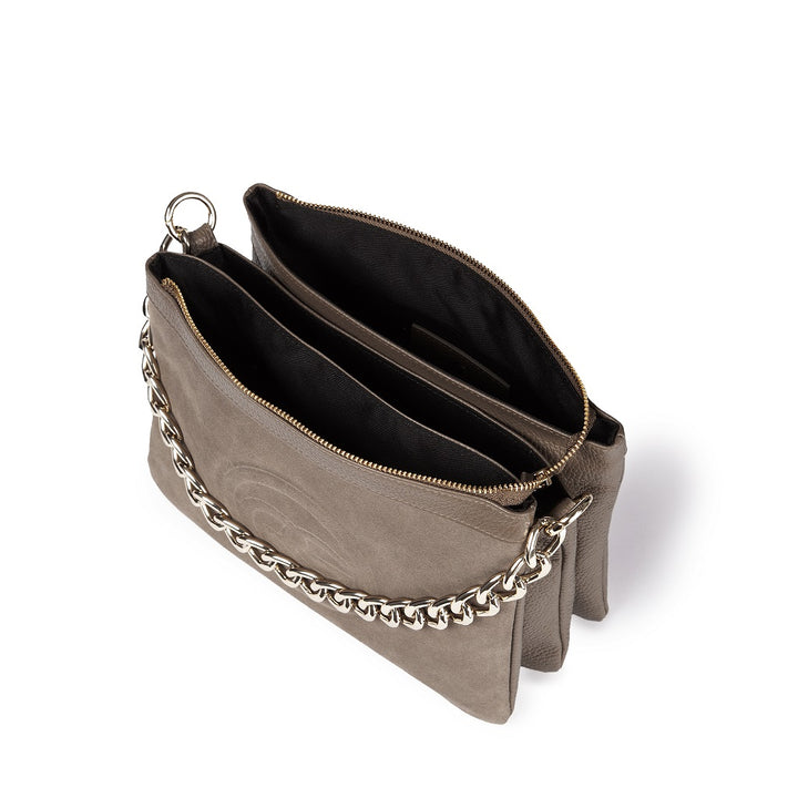 Roberta Gandolfi Alice small borsa in camoscio e pelle martellata con tracolla regolabile e staccabile Officina