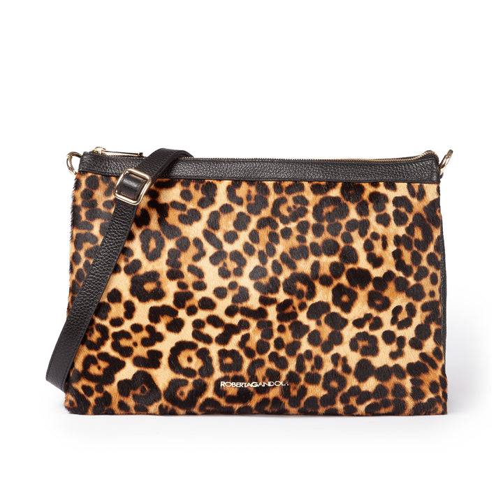 Roberta Gandolfi Alice Pony large borsa in cavallino e pelle martellata con tracolla regolabile e staccabile Esporta salva