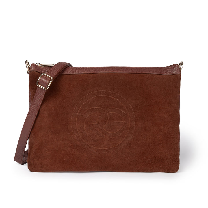 Roberta Gandolfi Alice large borsa in camoscio e pelle martellata con tracolla regolabile e staccabile In vendita
