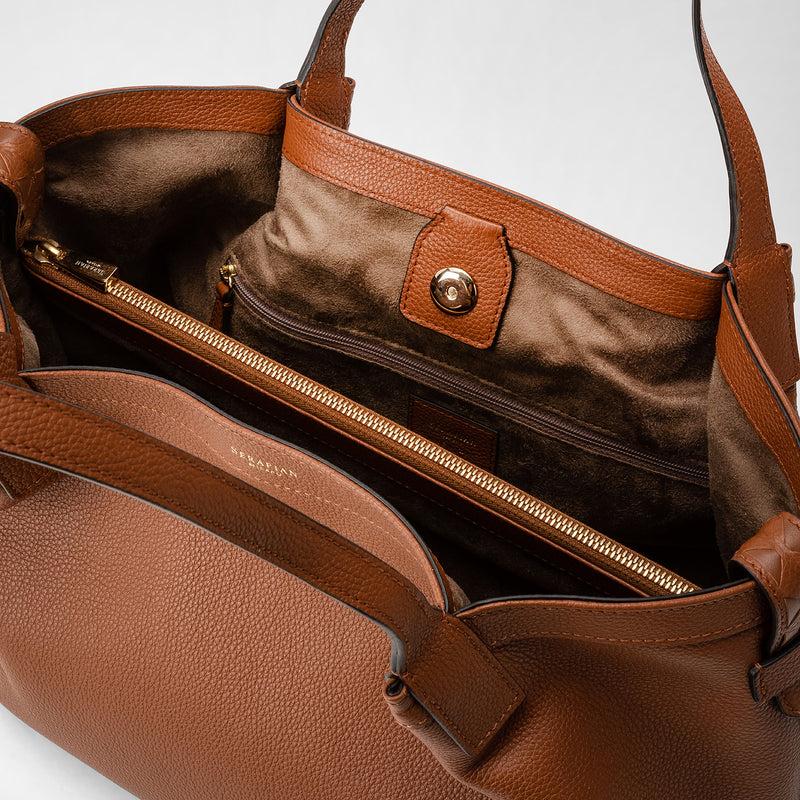 Serapian Tote bag secret piccola in pelle rugiada cuoio Promozione