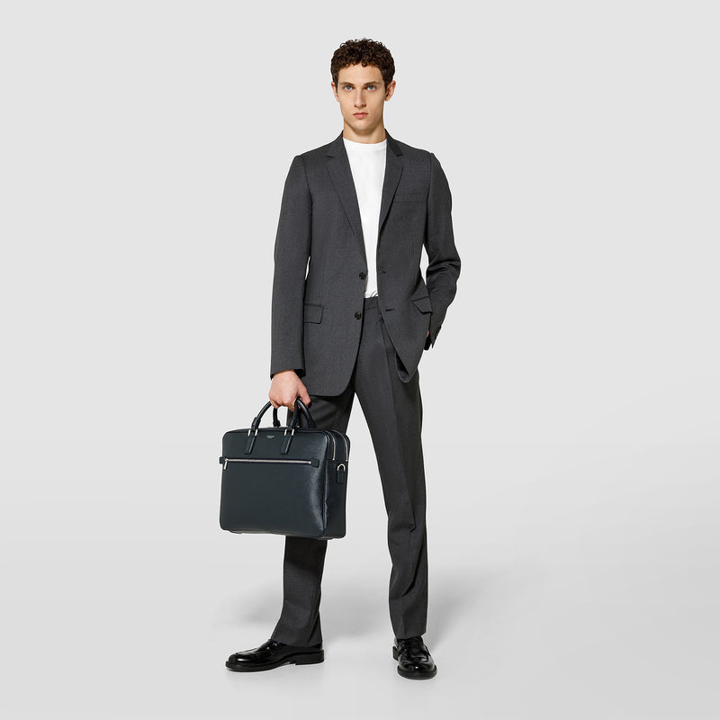 Serapian Borsa business doppio scomparto pelle evoluzione blu