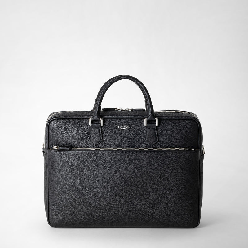 Serapian Borsa business slim in pelle cachemire nero Vendita Calda