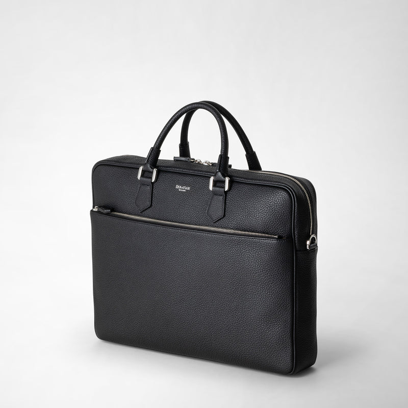 Serapian Borsa business slim in pelle cachemire nero Vendita Calda