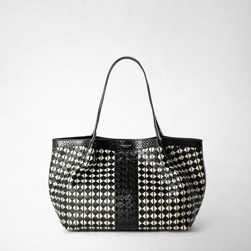Serapian Small secret tote bag mosaico elaphe black- off white Qualità