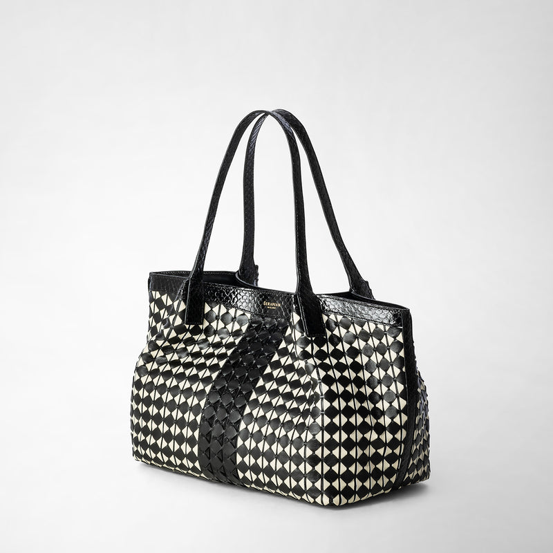 Serapian Small secret tote bag mosaico elaphe black- off white Qualità