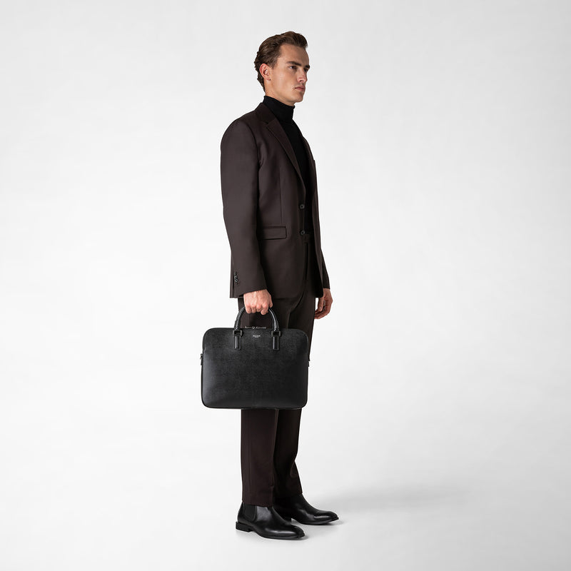 Serapian Borsa business slim doppia zip pelle evoluzione nero