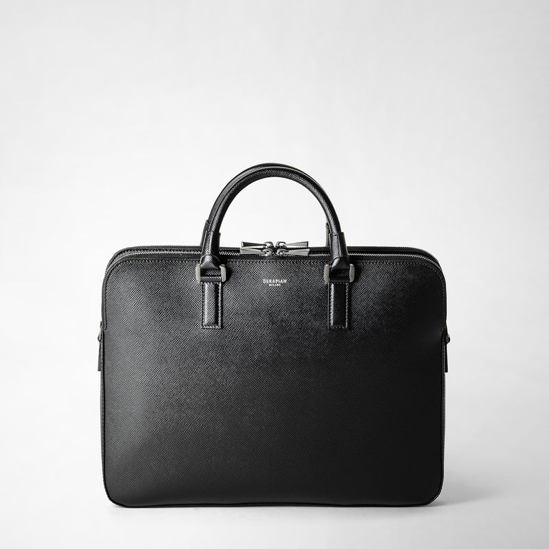 Serapian Borsa business slim doppia zip pelle evoluzione nero Consegna Veloce