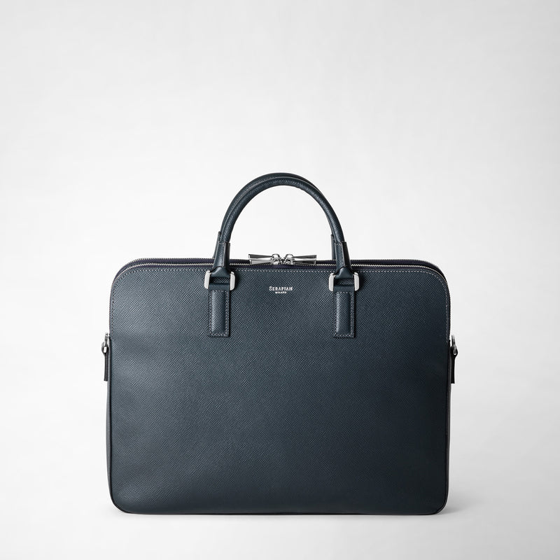 Serapian Borsa business slim doppia zip pelle evoluzione blu Affare Del Giorno