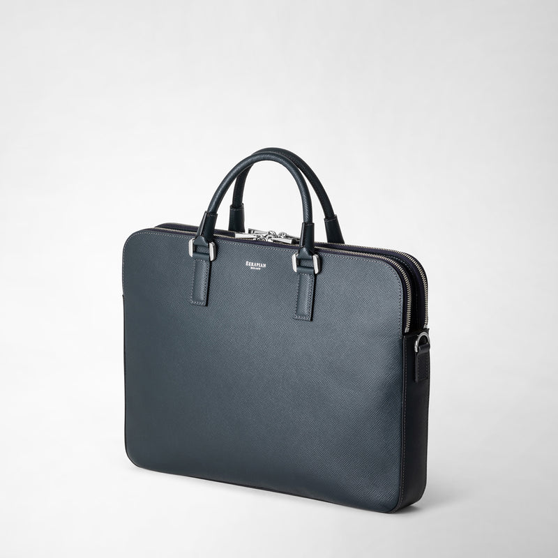 Serapian Borsa business slim doppia zip pelle evoluzione blu Affare Del Giorno