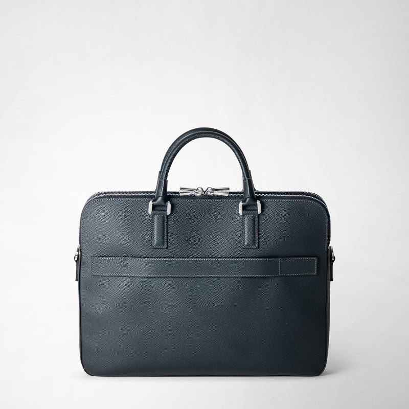 Serapian Borsa business slim doppia zip pelle evoluzione blu Affare Del Giorno