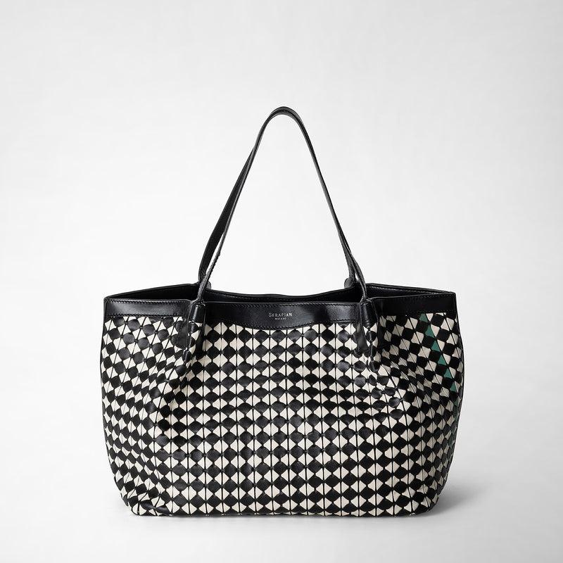 Serapian Tote bag secret piccola in mosaico nero-panna