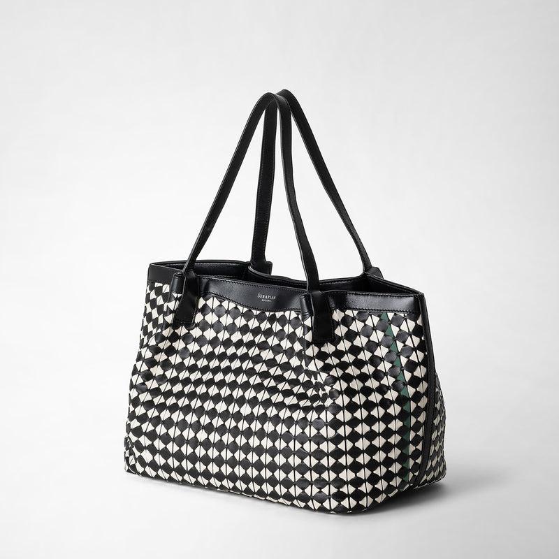 Serapian Tote bag secret piccola in mosaico nero-panna Economico