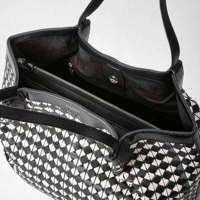 Serapian Tote bag secret piccola in mosaico nero-panna Economico