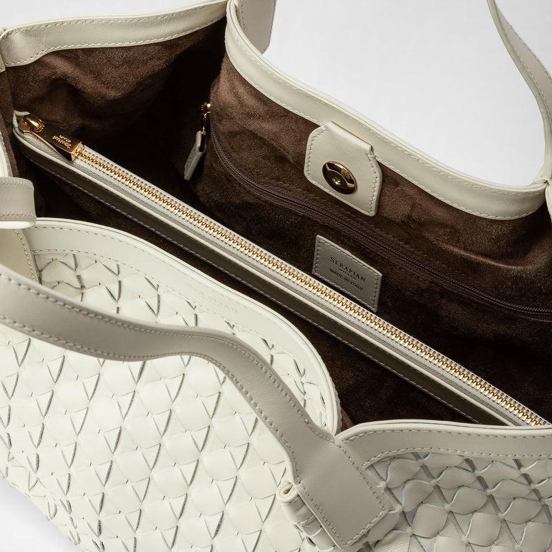 Serapian Tote bag secret piccola in mosaico panna Online