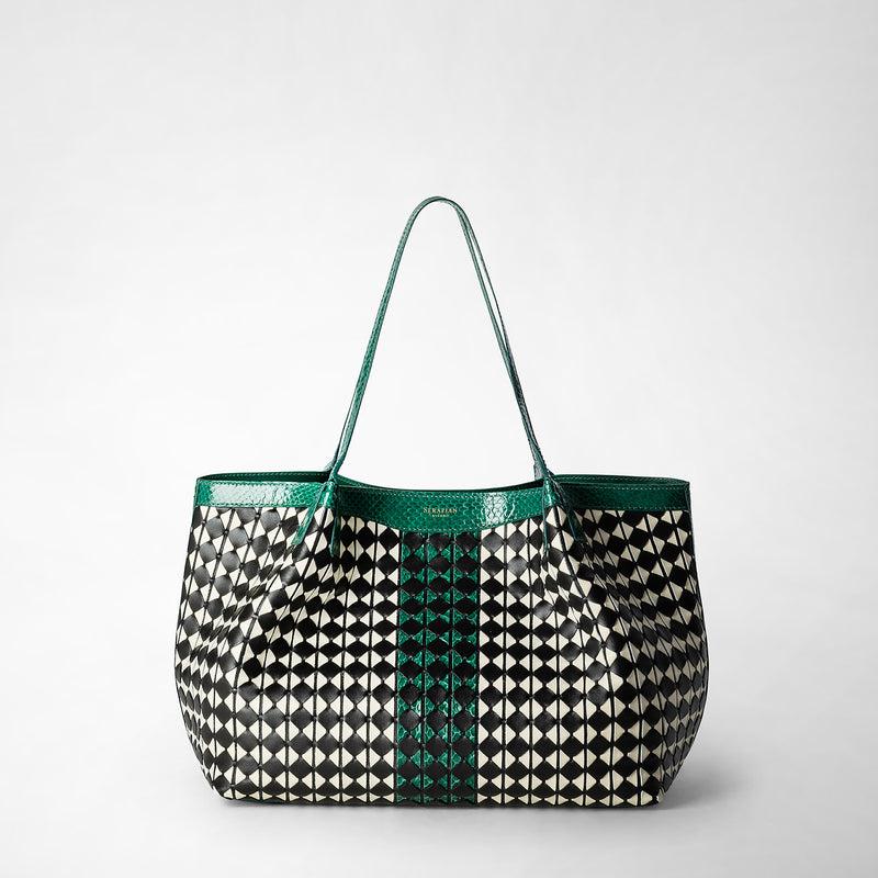 Serapian Small secret tote bag mosaico elaphe black-emerald Vendite Flash