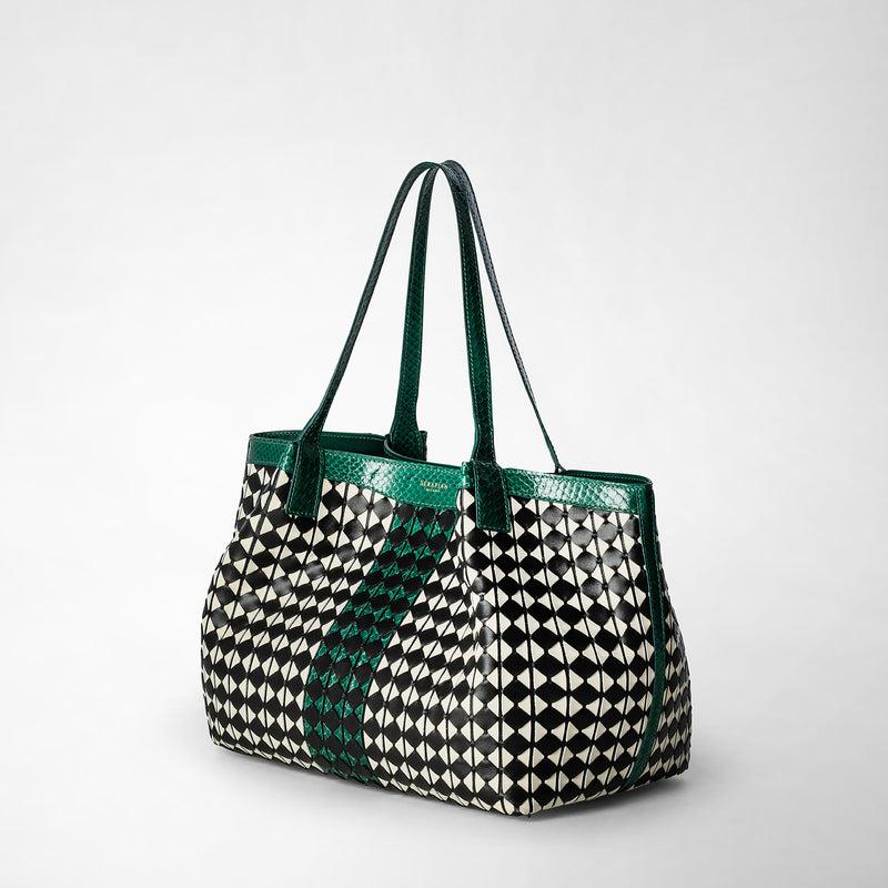 Serapian Small secret tote bag mosaico elaphe black-emerald Vendite Flash