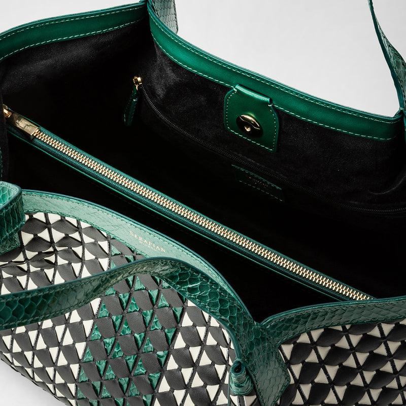 Serapian Small secret tote bag mosaico elaphe black-emerald Vendite Flash