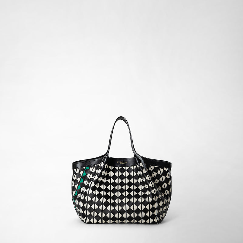 Serapian Borsa secret mini in mosaico nero-panna In Saldo