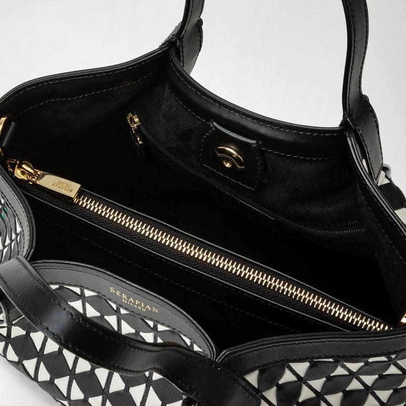 Serapian Borsa secret mini in mosaico nero-panna In Saldo