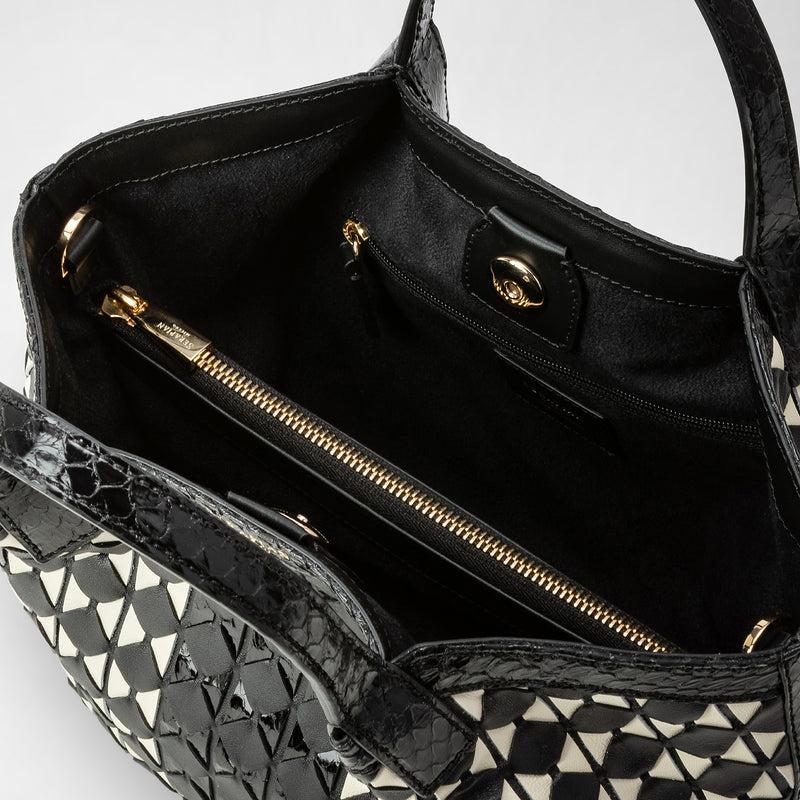 Serapian Mini secret bag mosaico elaphe black and off white Moda