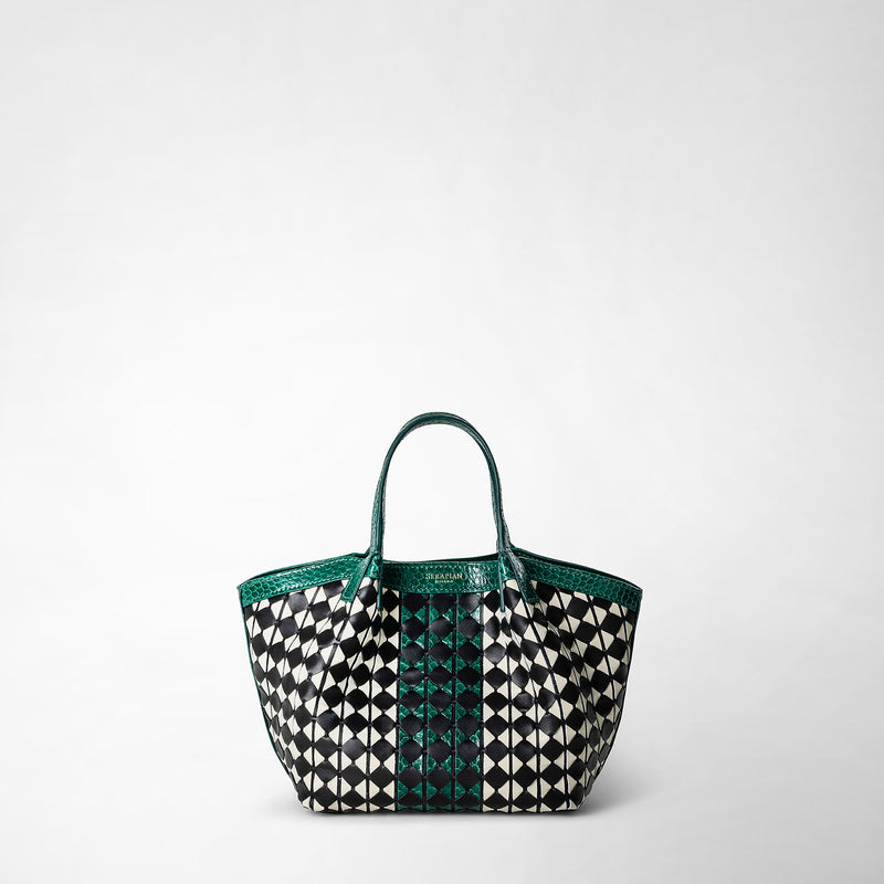 Serapian Mini secret bag mosaico elaphe black-white-emerald Fino Al -60%
