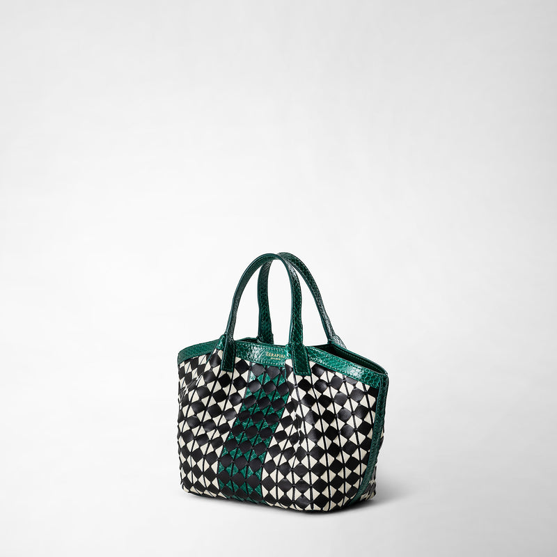 Serapian Mini secret bag mosaico elaphe black-white-emerald Fino Al -60%