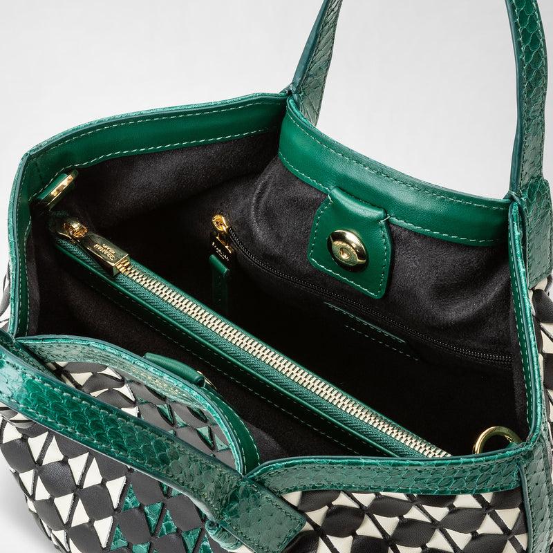 Serapian Mini secret bag mosaico elaphe black-white-emerald Fino Al -60%